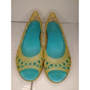Crocs Womens Size 10 clear & Turquoise Open-Toe Jelly Flats With Cutout Design